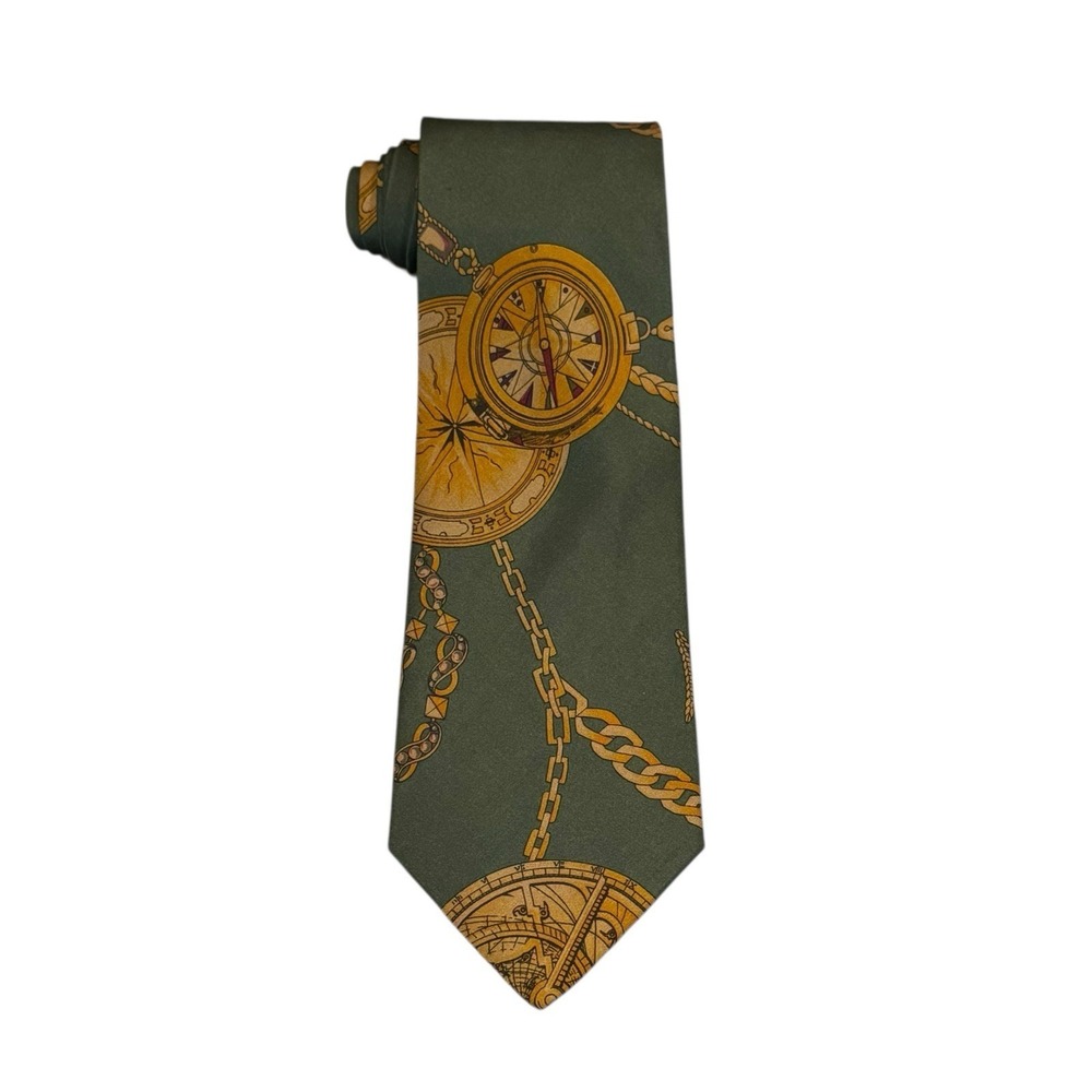 Leonard Paris NEW Mens Tie Nautical Green/Gold Satin Silk 3.75" (W) x 56.25" (L)